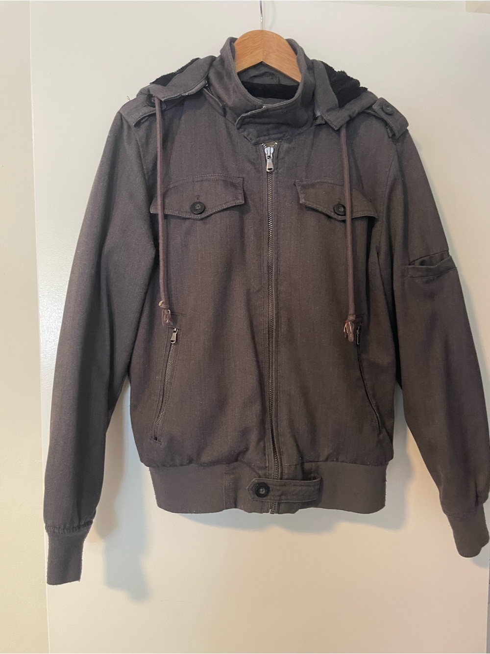American Rag Women's Dark grey lined jacket with removable hood